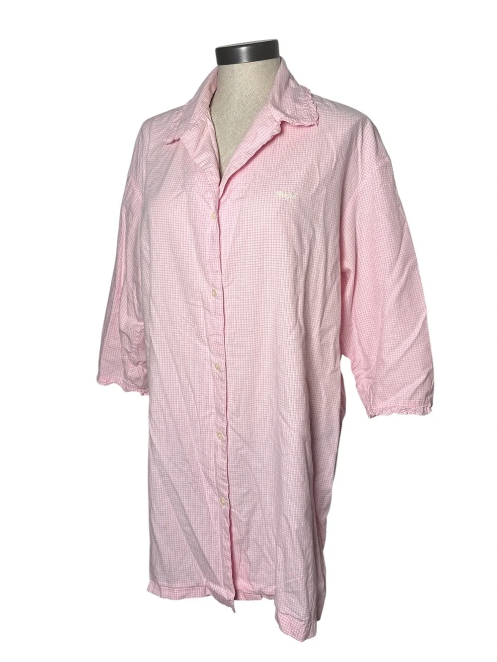 Ralph Lauren Pink Gingham Cotton Sleep Shirt Nightgown Large Ruffle Collar